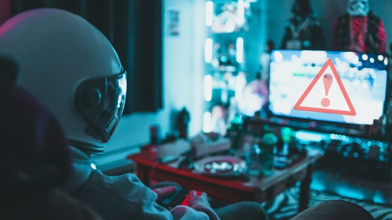A person wearing a futuristic helmet playing a video game, symbolizing awareness of technology trends and alerts — technology alert list concept.