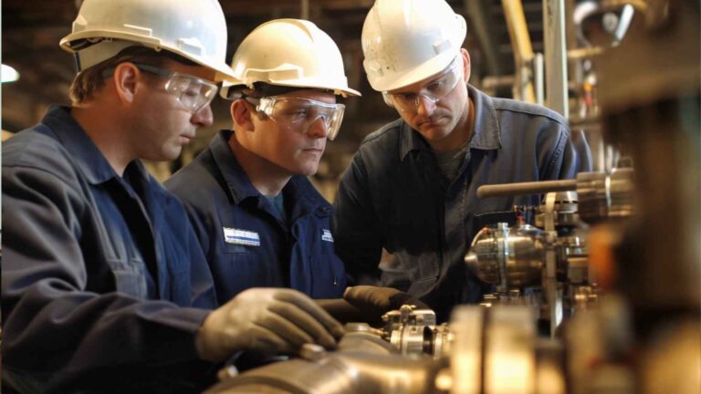 Engineers working together on advanced machinery showcasing modern diesel technology innovations.