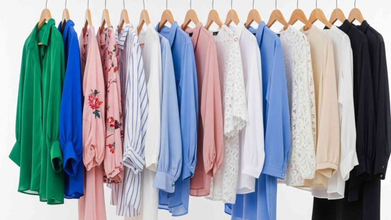 Fashion Institute of Technology shirts in various colors on display